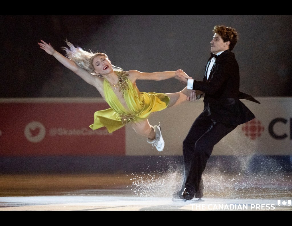 Ice dance gold medalists Canada’s Piper Gilles and Paul Poirier perform during the closing gala at Skate Canada International in Mississauga, Ont., on Sunday, October 30, 2022. THE CANADIAN PRESS/Paul Chiasson